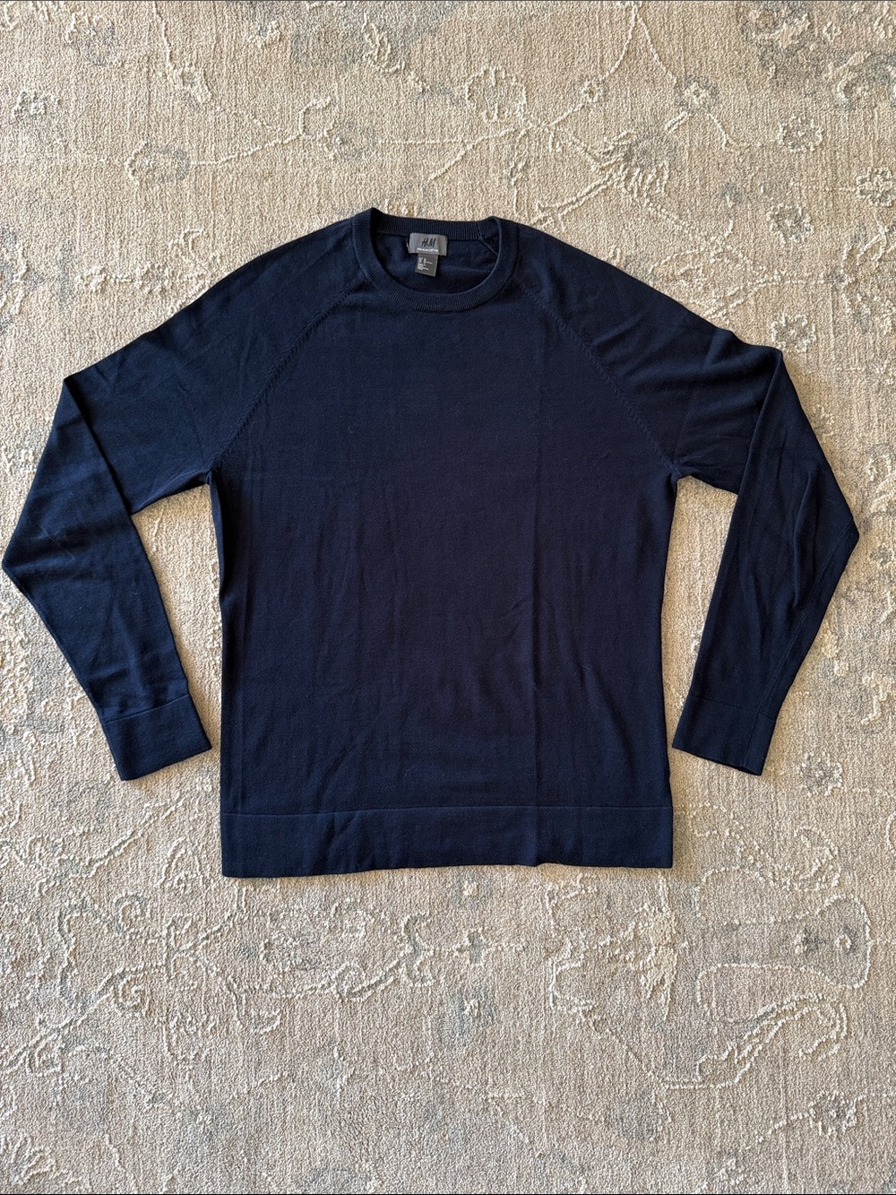 Navy Blue Crewneck Sweater H&M Cotton Knit Pullover Preppy Academic Normcore M
